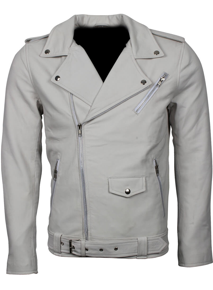 Harpoon Men's Brando Inspired White Biker Jacket