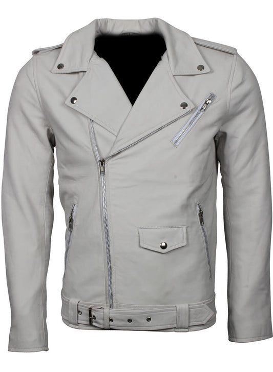 Harpoon Men's Brando Inspired White Biker Jacket