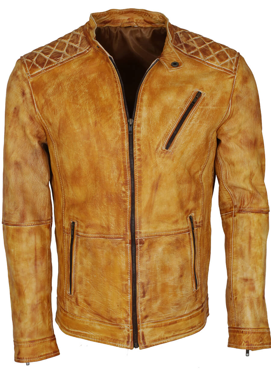 Harpoon Men's Yellow Waxed Inspired Yellow Leather Jacket