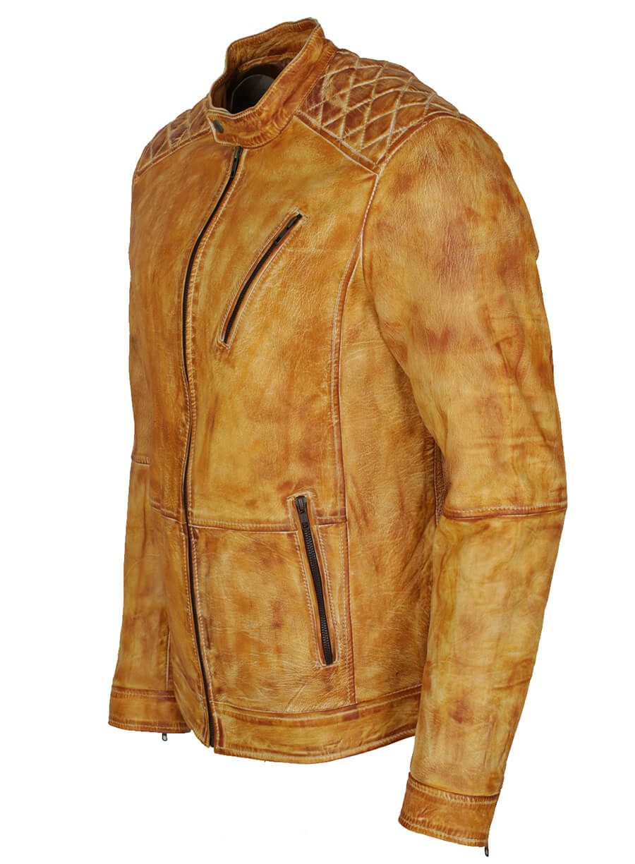 Harpoon Men's Yellow Waxed Inspired Yellow Leather Jacket