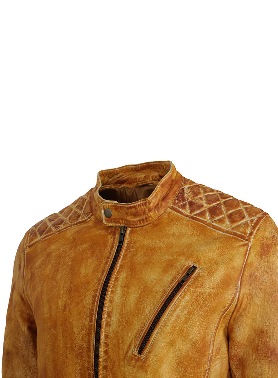 Harpoon Men's Yellow Waxed Inspired Yellow Leather Jacket