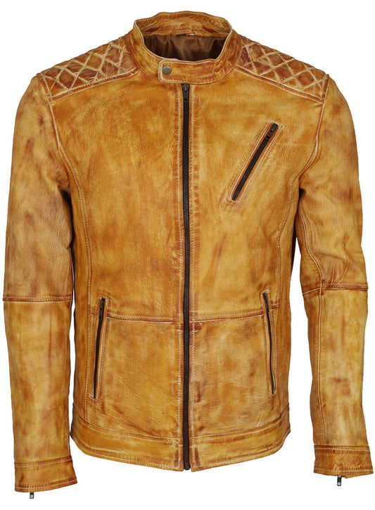 Harpoon Men's Yellow Waxed Inspired Yellow Leather Jacket