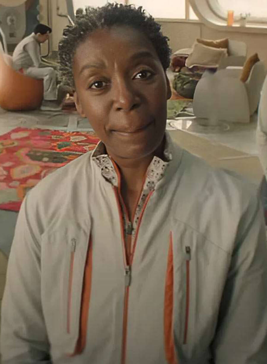 Harpoon Noma Dumezweni Inspired White Fabric Leather Jacket - Murderbot 2025 Style