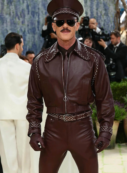 Met Gala 2026 Luke Evans Burgundy Leather Jacket