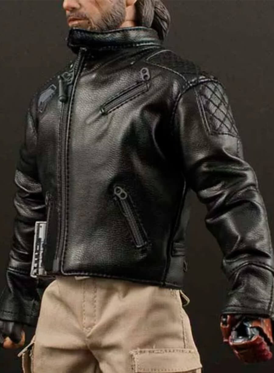 Harpoon Metal Gear Solid 5 Venom Snake Inspired Black Leather Jacket - Video Game Metal Gear 2: Solid Snake Style