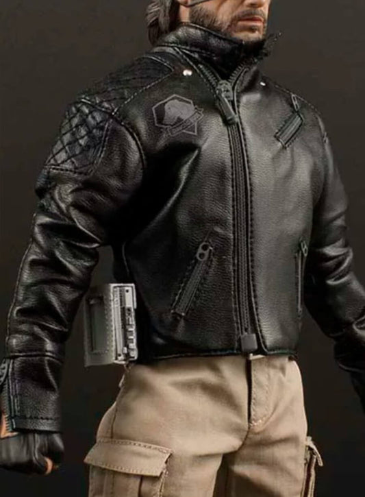 Harpoon Metal Gear Solid 5 Venom Snake Inspired Black Leather Jacket - Video Game Metal Gear 2: Solid Snake Style