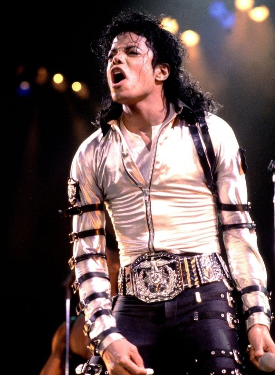 Harpoon Michael Jackson Bad World Tour Silver Inspired Silver Satin Fabric Leather Jacket