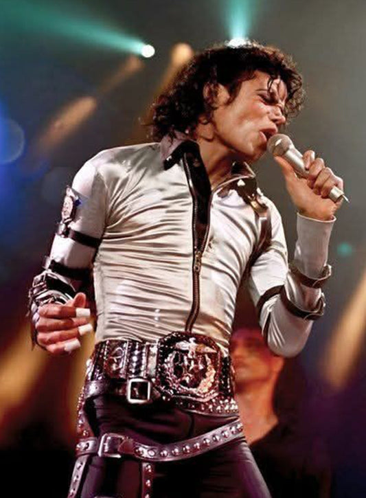 Harpoon Michael Jackson Bad World Tour Silver Inspired Silver Satin Fabric Leather Jacket