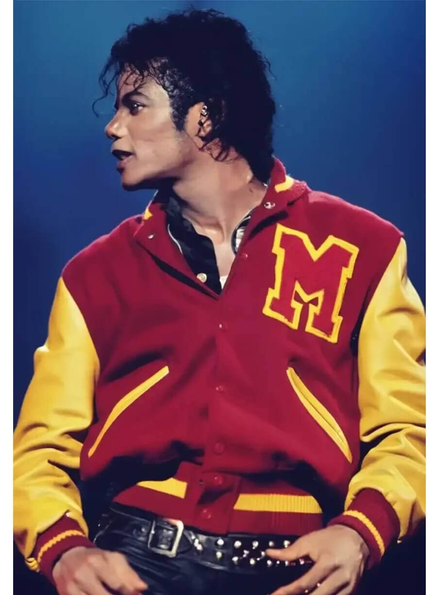 Harpoon Michael Jackson and Yellow Inspired Red & Yellow Wool & Leather Varsity Jacket