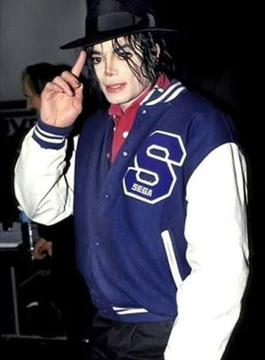 Harpoon Michael Jackson Sega Inspired Blue & White Wool Fabric Varsity Jacket
