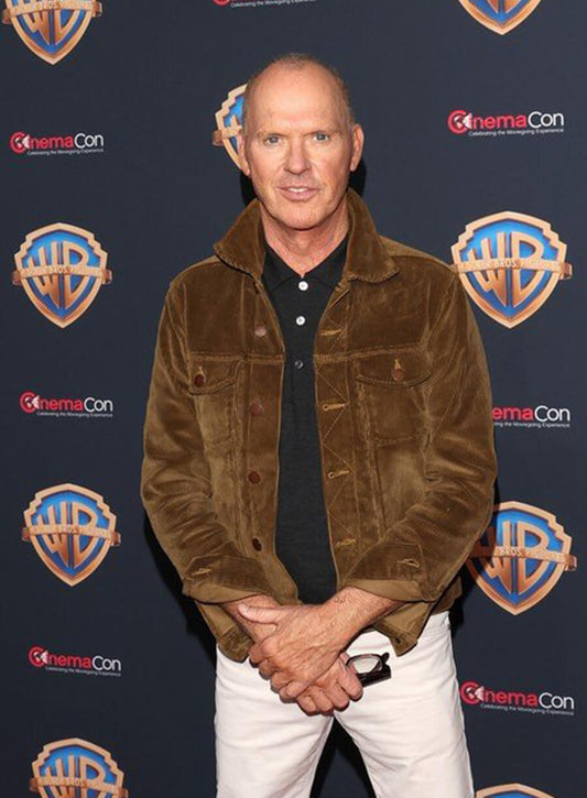 Harpoon Michael Keaton Inspired Brown Corduroy Fabric Leather Jacket - Beetlejuice Beetlejuice Style