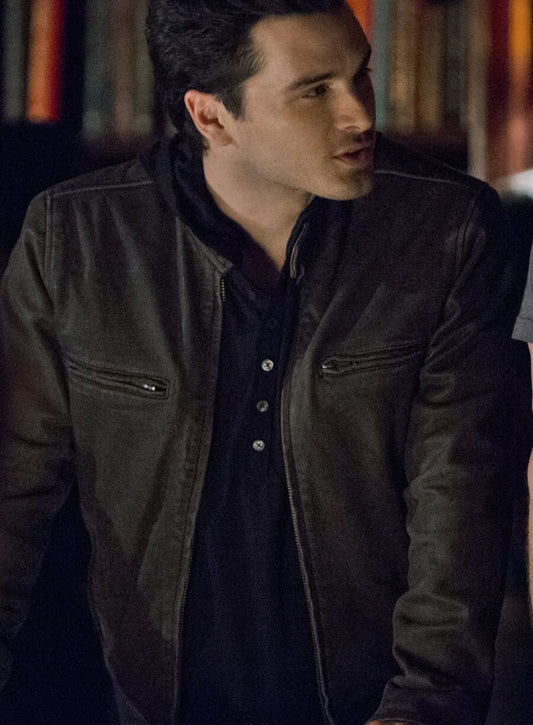 Harpoon Enzo Inspired Black Leather Jacket - Vampire Diaries Style