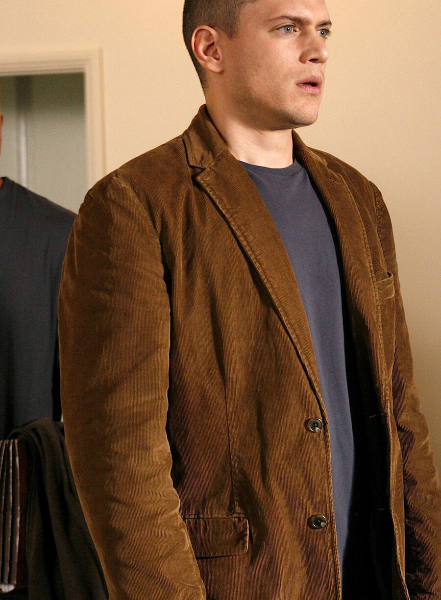 Harpoon Michael Scofield Inspired Brown Corduroy Fabric Leather Jacket - Prison Break Style
