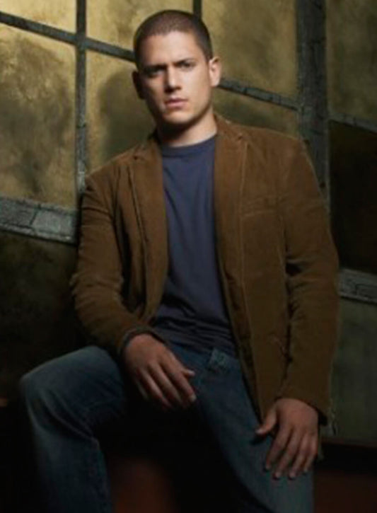 Harpoon Michael Scofield Inspired Brown Corduroy Fabric Leather Jacket - Prison Break Style