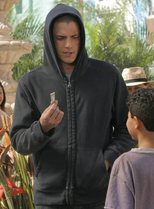 Harpoon Michael Scofield Inspired Black Fleece Fabric Hooded Jacket - Prison Break Tv Series Style