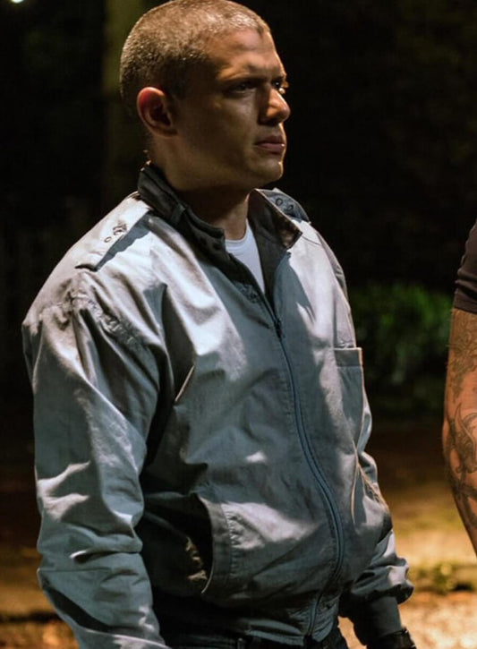 Harpoon Michael Scofield Inspired Blue Cotton Fabric Bomber Jacket - Prison Break Tv Series Style