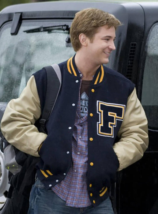 Harpoon Mike Newton Inspired Blue & Beige Wool Fabric Varsity Jacket - The Twilight Saga New Moon Style