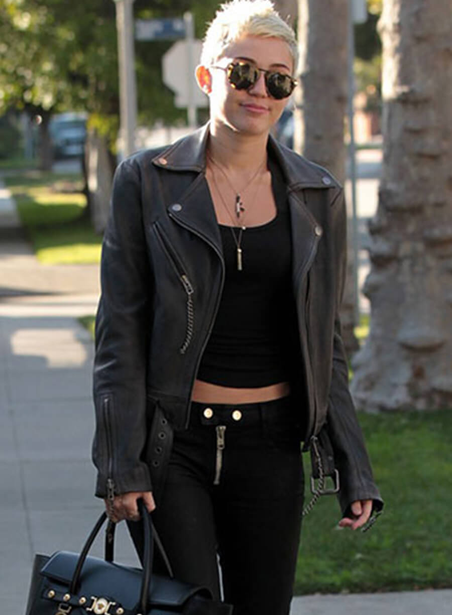 Harpoon Miley Cyrus Inspired Black Leather Jacket