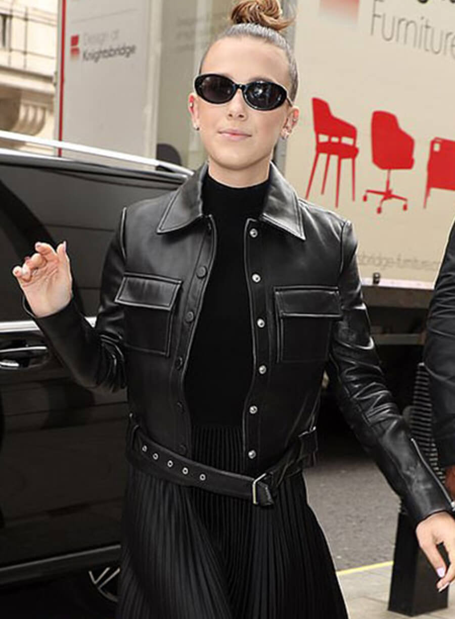 Harpoon Millie Bobby Inspired Black Leather Jacket