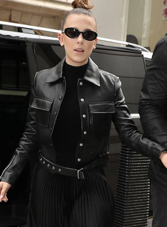 Harpoon Millie Bobby Inspired Black Leather Jacket