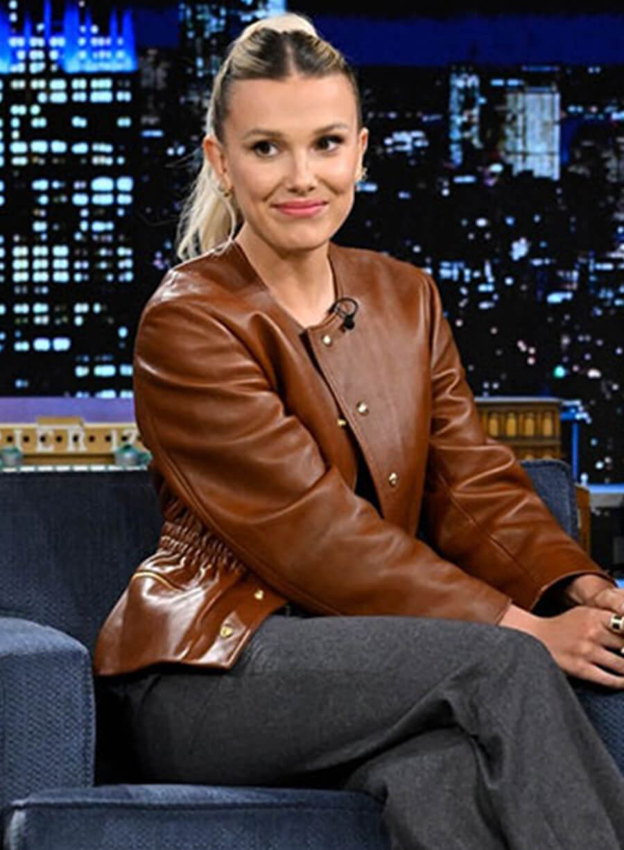 Harpoon Millie Bobby Inspired Brown Real Leather Leather Jacket