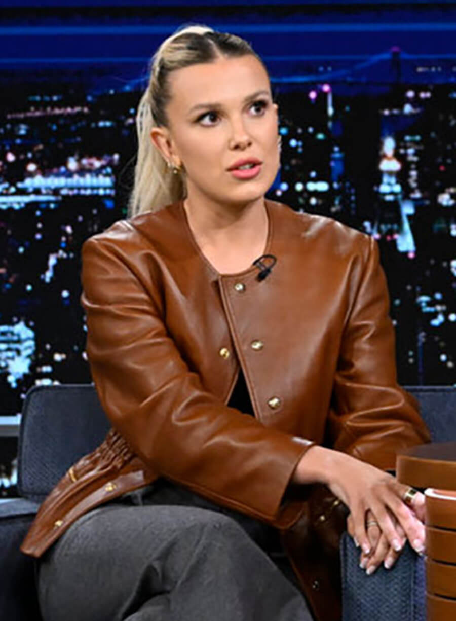 Harpoon Millie Bobby Inspired Brown Real Leather Leather Jacket