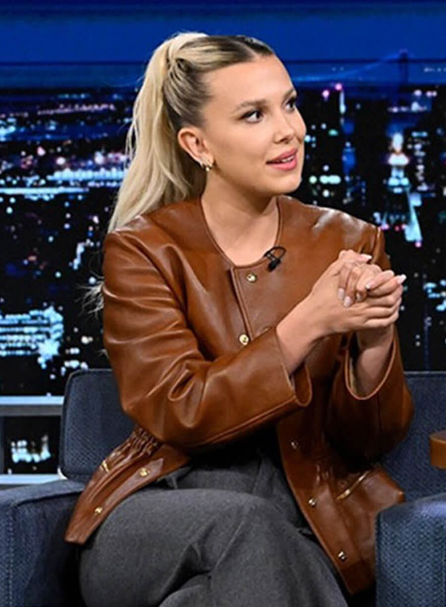 Harpoon Millie Bobby Inspired Brown Real Leather Leather Jacket
