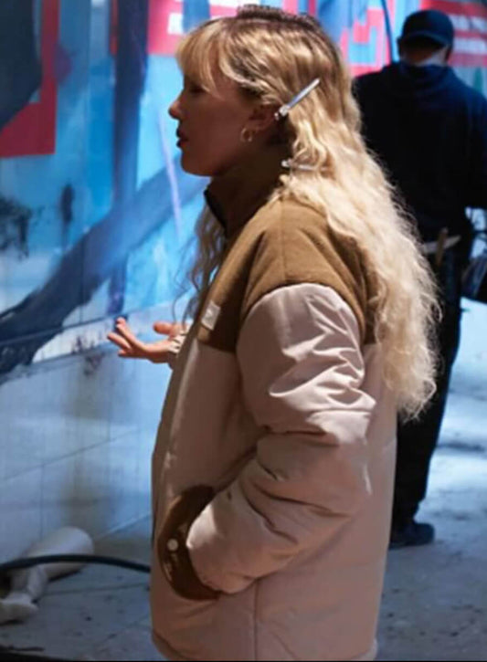 Harpoon Michelle Greene Inspired Beige and Brown Leather Jacket - The Electric State 2025 Style