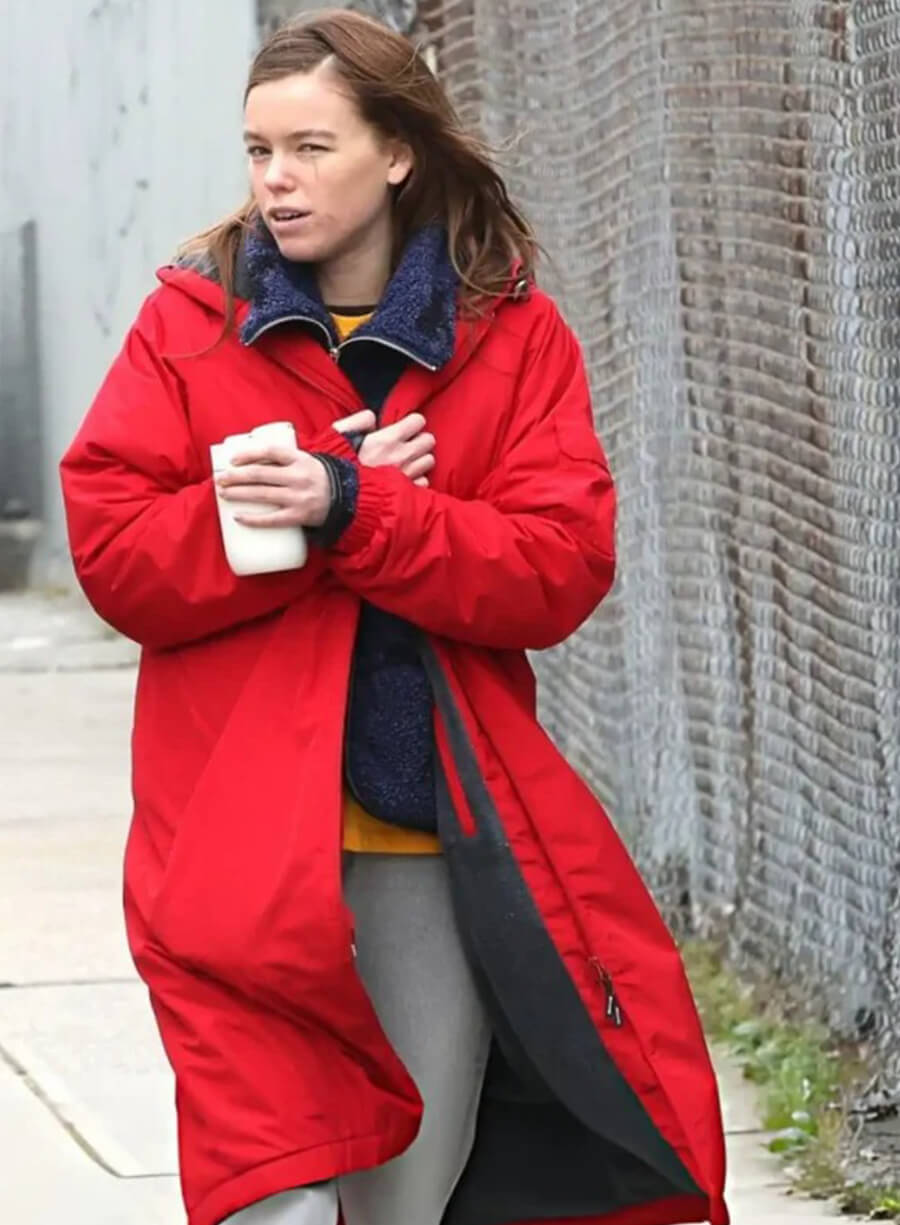 Harpoon Milly Alcock New York City Inspired Red Parachute Fabric Coat