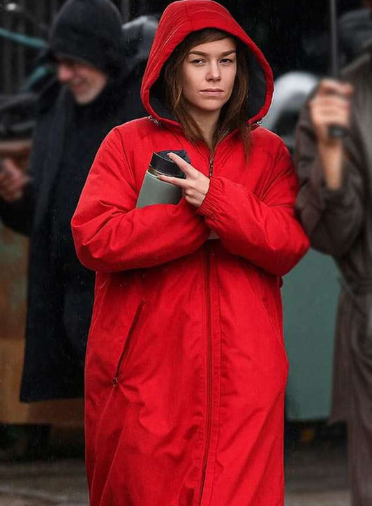 Harpoon Milly Alcock New York City Inspired Red Parachute Fabric Coat