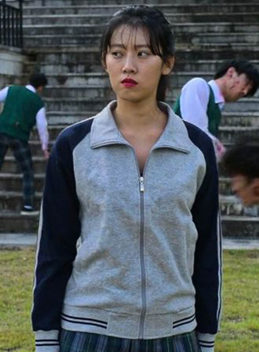 Harpoon Min Eun-ji Inspired Grey & Blue Leather Jacket - All of Us Are Dead Style