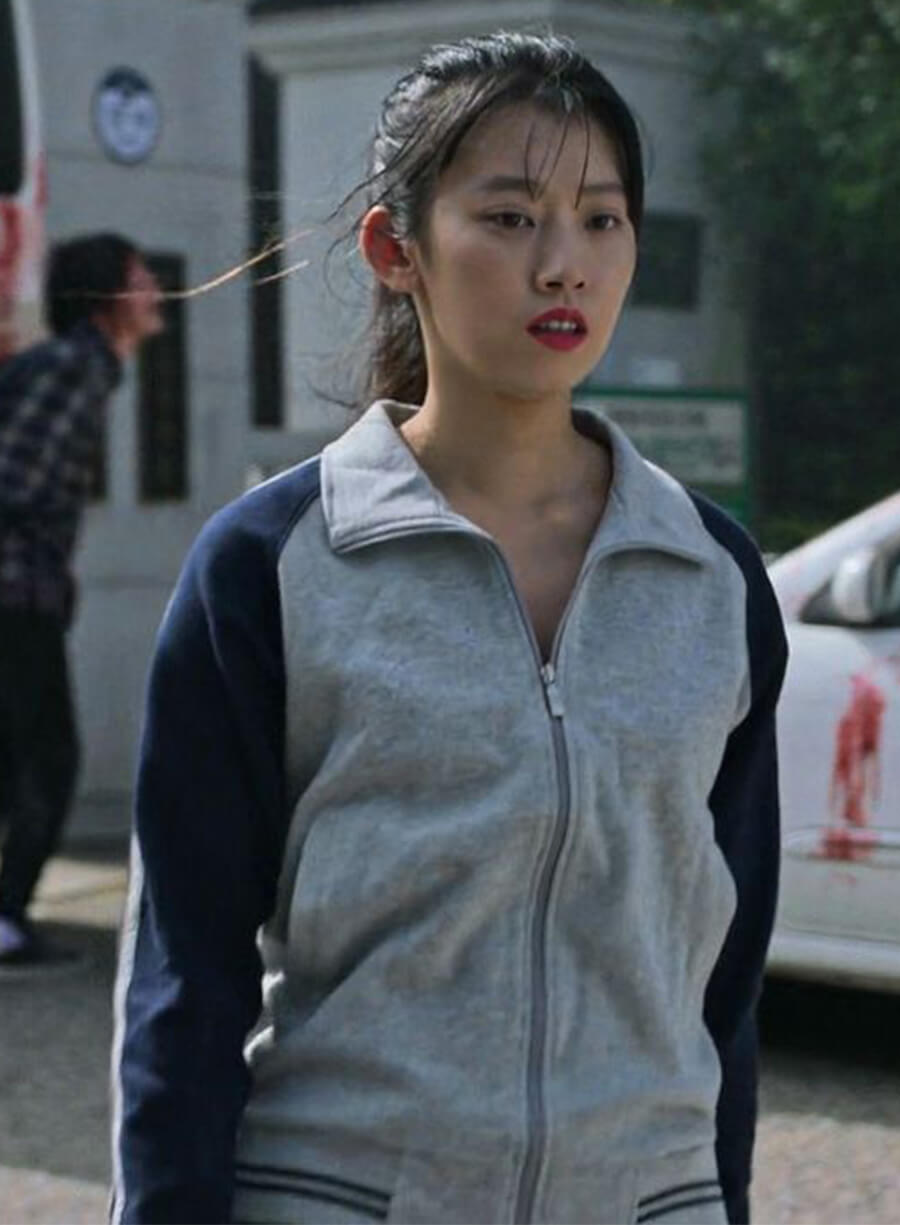 Harpoon Min Eun-ji Inspired Grey & Blue Leather Jacket - All of Us Are Dead Style