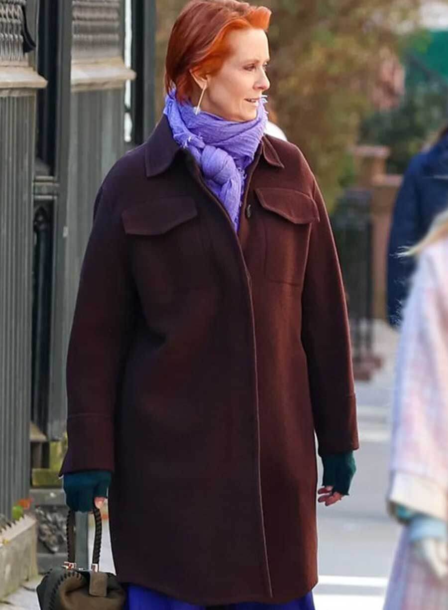 Harpoon Miranda Hobbes Inspired Brown Wool Fabric Coat - And Just Like That S02 Style