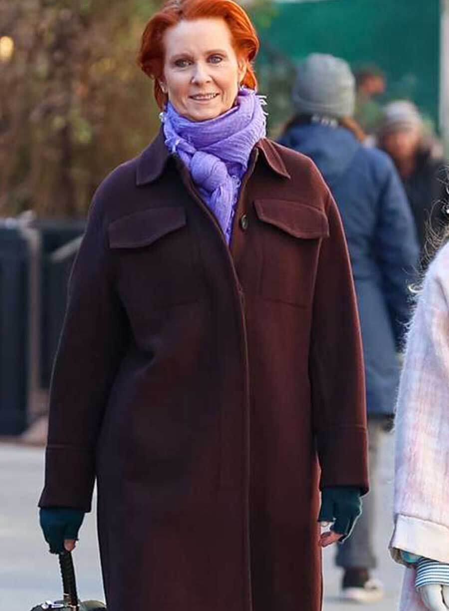 Harpoon Miranda Hobbes Inspired Brown Wool Fabric Coat - And Just Like That S02 Style