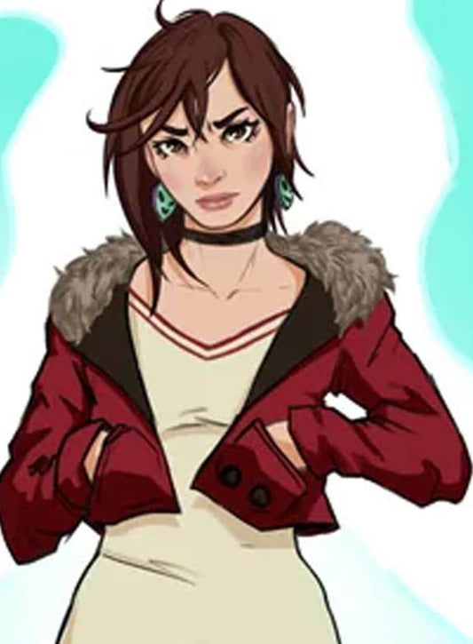 Harpoon Momo Ayase Inspired Red Fabric Leather Jacket - Dandadan Style
