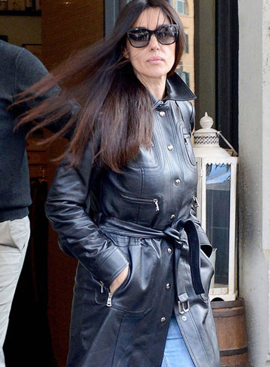 Harpoon Monica Bellucci Trench Inspired Black Real Leather Coat