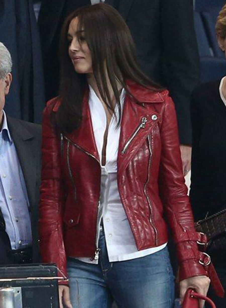 Harpoon Monica Bellucci Inspired Red Real Leather Leather Jacket