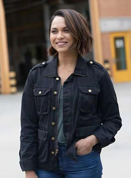Harpoon Monica Raymund Chicago Fire Inspired Black Cotton Fabric Cotton Jacket