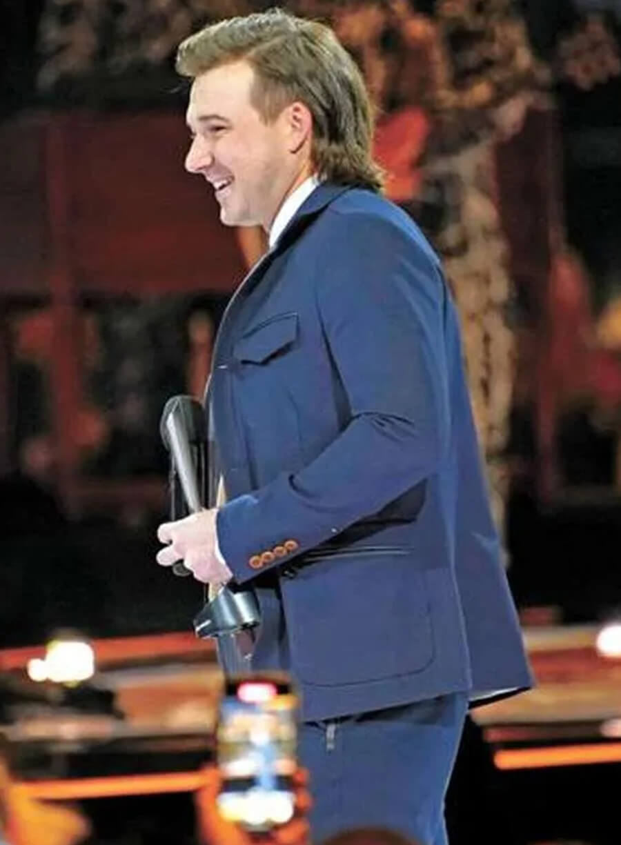 Harpoon Morgan Wallen ACM Awards Suit Inspired Blue Suiting Fabric Leather Jacket