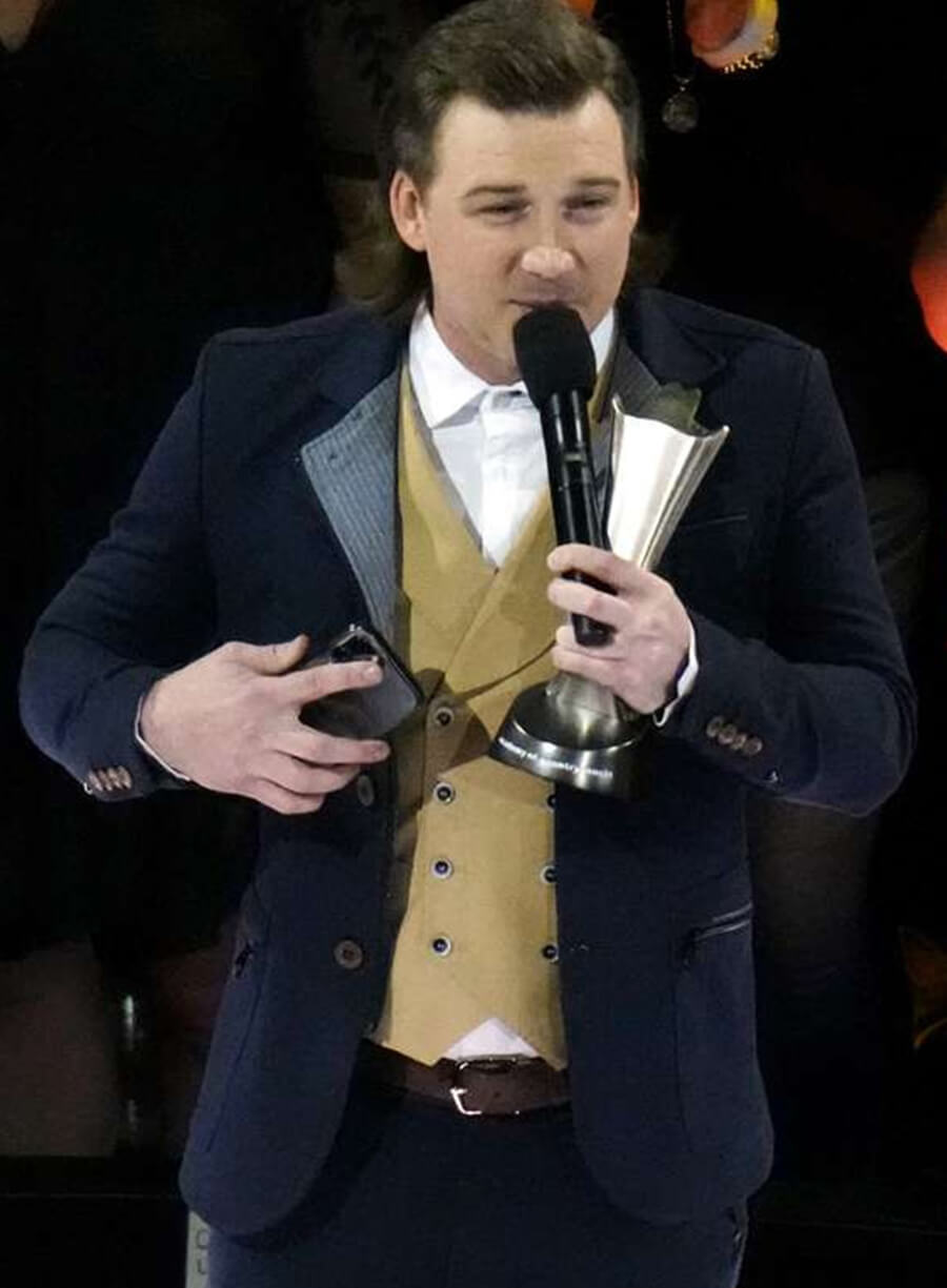 Harpoon Morgan Wallen ACM Awards Suit Inspired Blue Suiting Fabric Leather Jacket