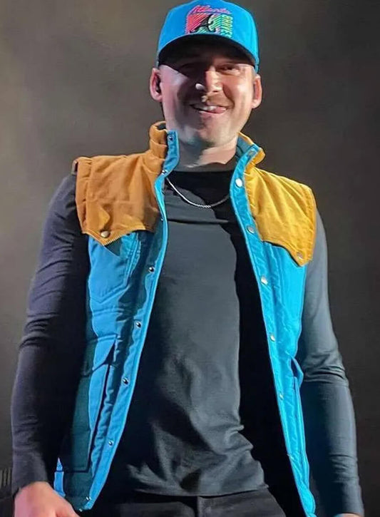 Harpoon Morgan Wallen Atlanta Vest Inspired Blue And Yellow Cotton Fabric and Corduary Fabric Cotton Jacket