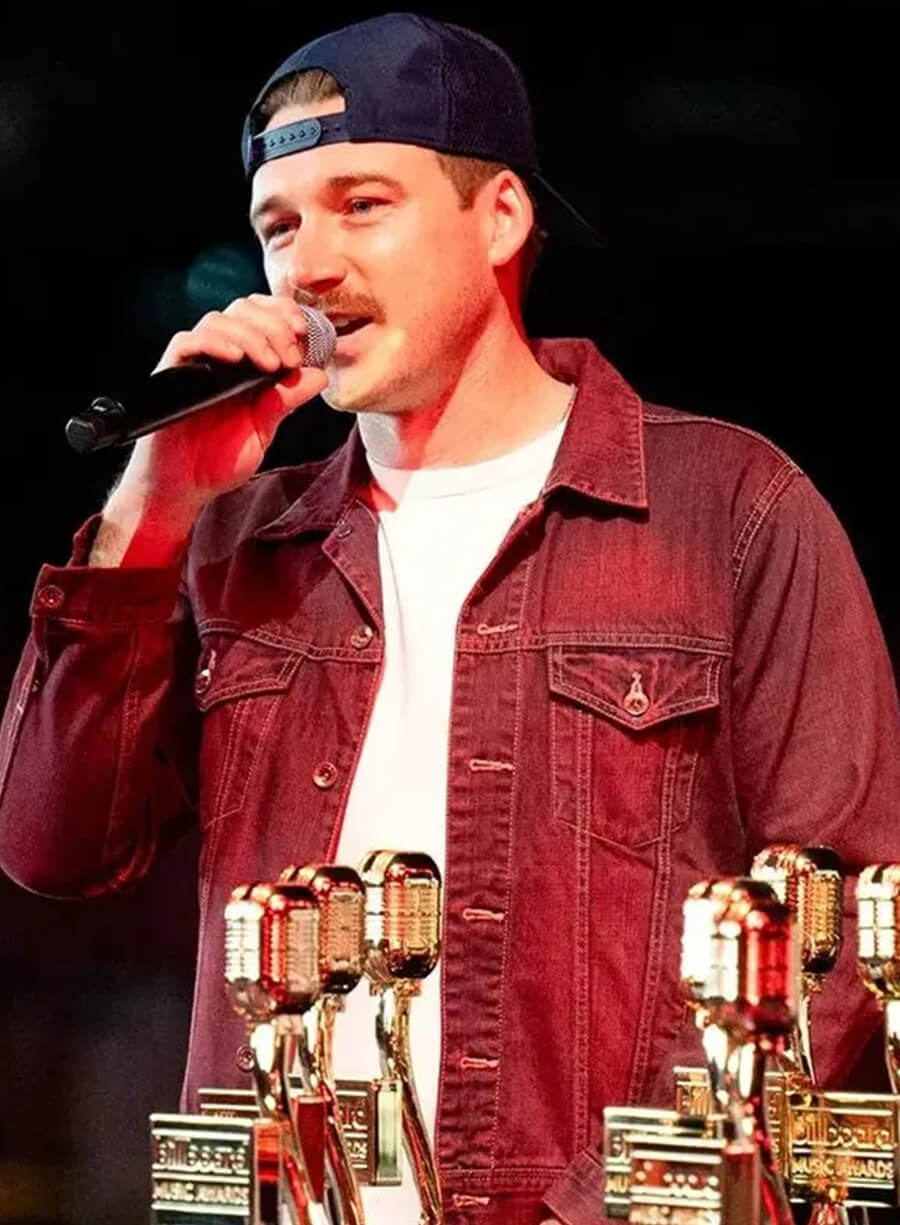 Harpoon Morgan Wallen Billboard Maroon Inspired Maroon Denim Fabric Denim Jacket - Mike Epps Style