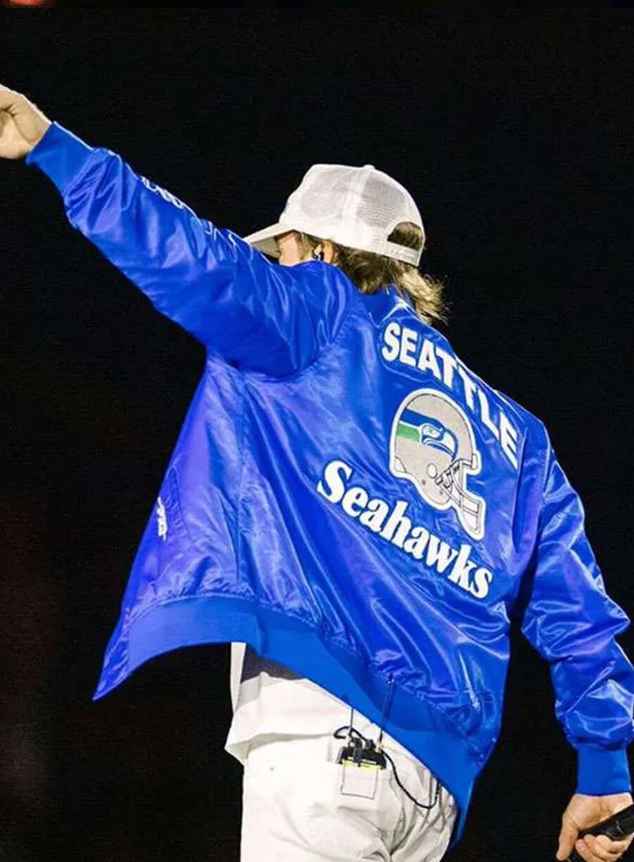 Harpoon Morgan Wallen Inspired Blue Satin Fabric Bomber Jacket