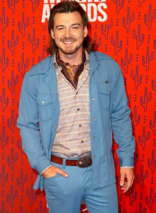 Harpoon Morgan Wallen CMT Music Awards Inspired Blue Fabric Leather Jacket