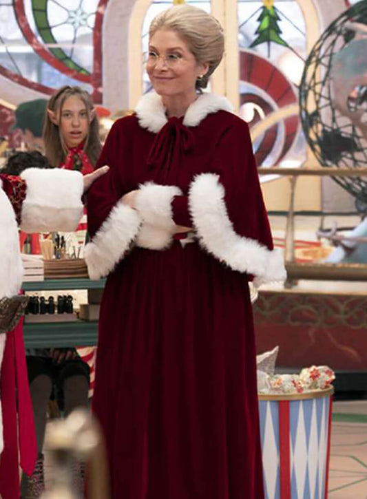 Harpoon Mrs. Claus Inspired Red Velvet Fabric Hooded Jacket - The Santa Clauses Style