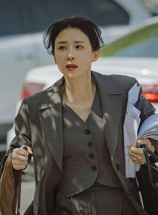 Harpoon Na Moon Young Inspired Grey Leather Jacket - Queen Of Tears Style