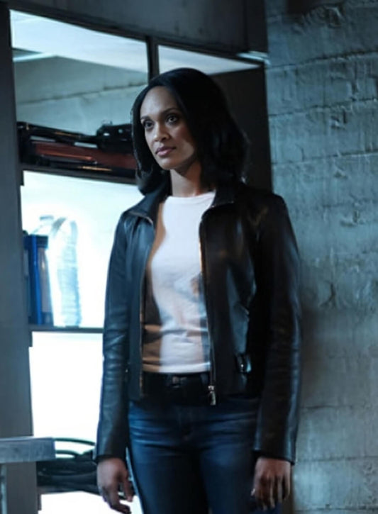 Harpoon Nadine Memphis Inspired Black Real Leather Leather Jacket - Shooter Tv Series Style