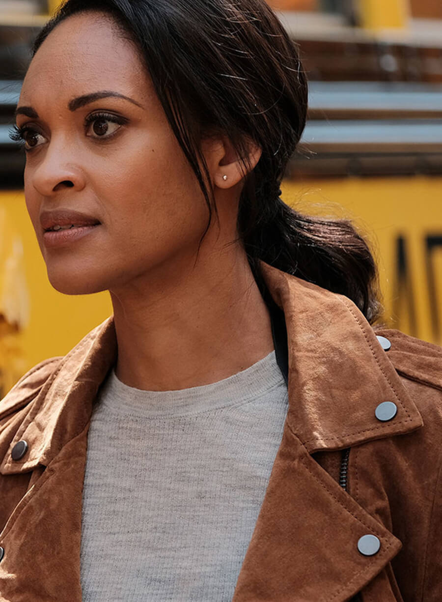 Harpoon Nadine Memphis Inspired Brown Suede Leather Leather Jacket - Shooter Tv Series Style