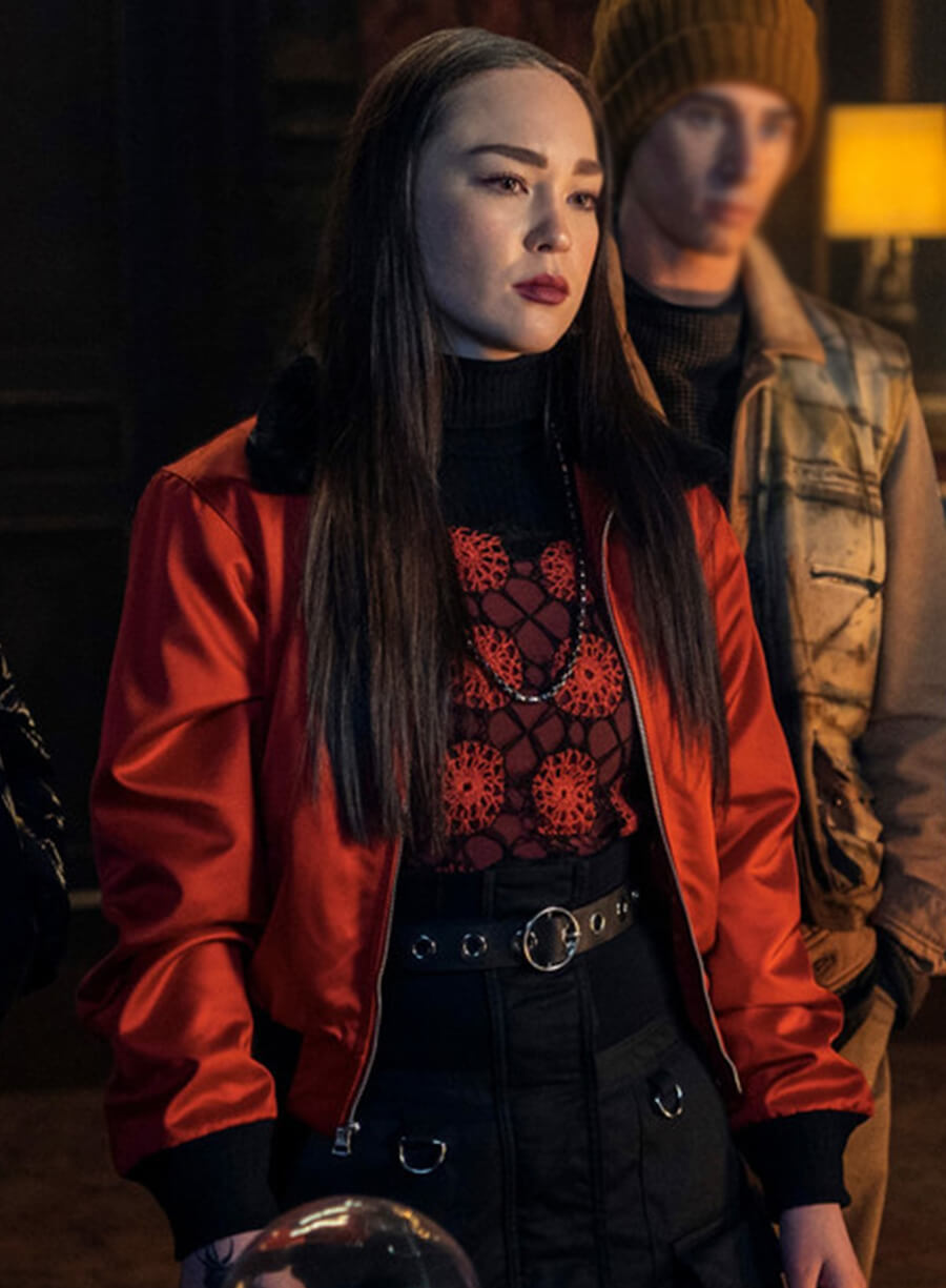 Harpoon Yoko Tanaka Inspired Red Satin Fabric Bomber Jacket - Wednesday Style
