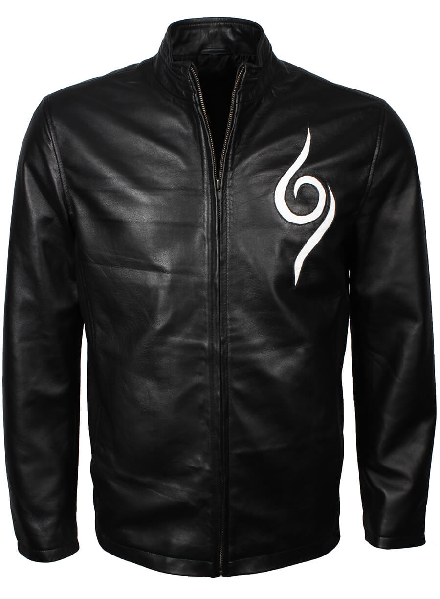 Harpoon Kakashi Hatake Inspired Black Real Leather Leather Jacket - The Animated Series Naruto Style